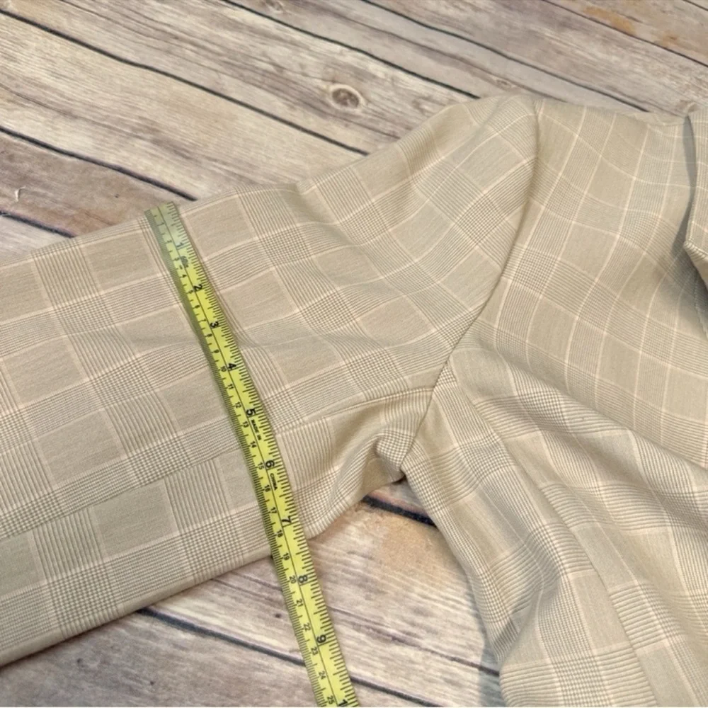 Tahari ASL Plaid Belted Asymmetric Hem Blazer sand/salmon size 14